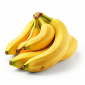 Ein Büschel gelber Bananen auf weißem Hintergrund, alle reif und vollständig intakt.
